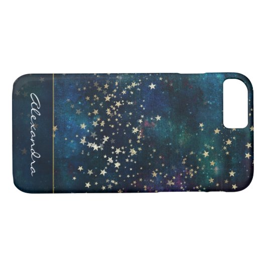 Blue Monogrammed Night Sky met gouden oliestars Case-Mate iPhone Case (Achterkant (Horizontaal))
