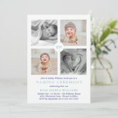 Blue Monogrammed Photo Collage Naming Ceremony Feestdagenkaart (Staand voorkant)
