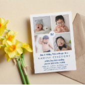 Blue Monogrammed Photo Collage Naming Ceremony Kaart