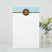Blue Monogrammed Polka Dots Stationery Briefpapier (Staand voorkant)