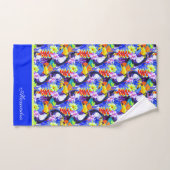 Blue Monogrammed Toucan-vogeltropische bloemen Bad Handdoek (Handdoek)
