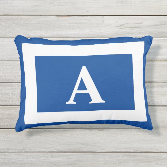 Blue Monogrammed Trendy Accent Buitenkussen (Voorkant)