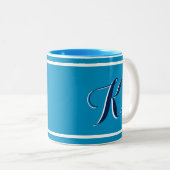 Blue Monogrammed Two-Tone Coffee Mok (Voorkant rechts)