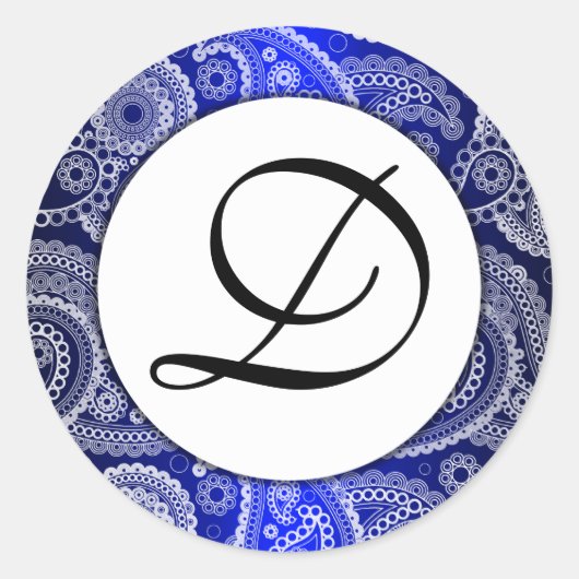 Blue Monogrammed White Lace Paisley Stickers (Voorkant)