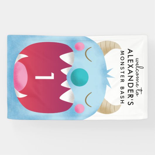 Blue Monster Bash Birthday Party Spandoek (Horizontaal)