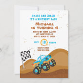 Blue Monster Truck 4th Birthday Racing Kaart (Voorkant)