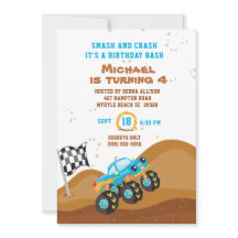 Blue Monster Truck 4th Birthday Racing