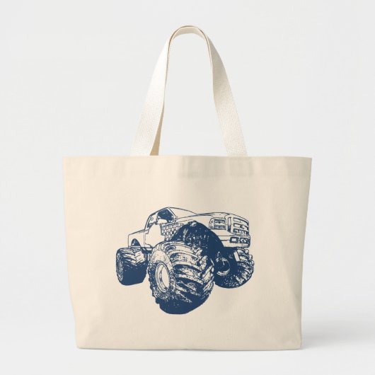 Blue Monster Truck Grote Tote Bag (Voorkant)