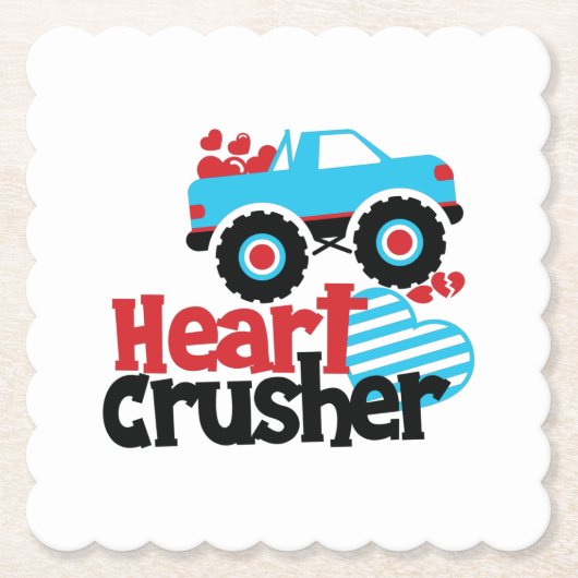Blue Monster Truck Heart Crusher Valentijn Kartonnen Onderzetters (Voorkant)