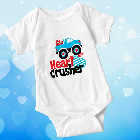 Blue Monster Truck Heart Crusher Valentijn Romper