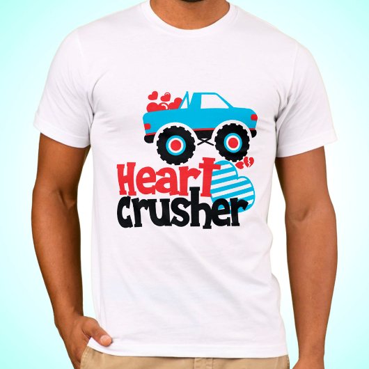 Blue Monster Truck Heart Crusher Valentijn T-shirt