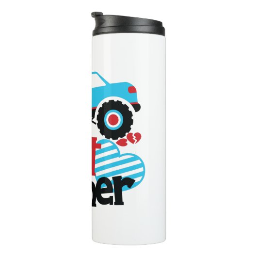 Blue Monster Truck Heart Crusher Valentijn Thermosbeker (Geroteerd rechts)