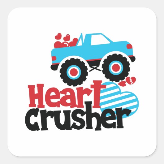 Blue Monster Truck Heart Crusher Valentijn Vierkante Sticker (Voorkant)