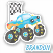 Blue Monster Truck Kids Contour Sticker (Voorkant)