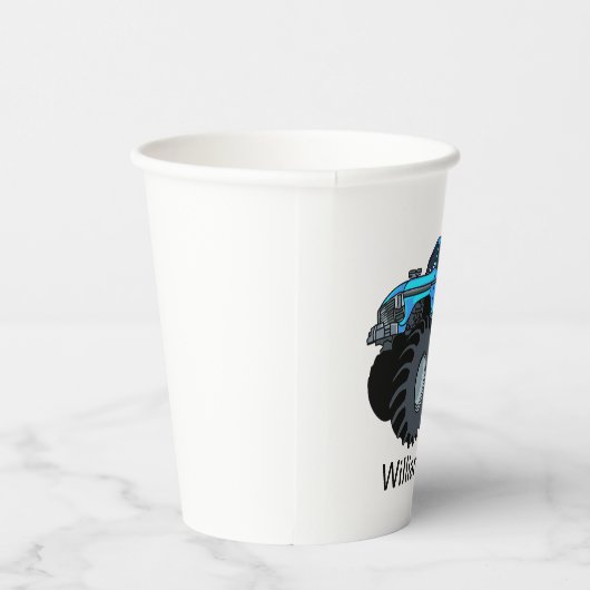 Blue Monster Truck Personalized Birthday Papieren Bekers (Rechts)