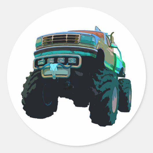 Blue Monster Truck Ronde Sticker (Voorkant)