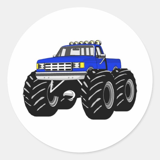 BLUE MONSTER TRUCK RONDE STICKER (Voorkant)