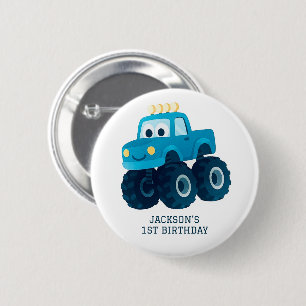 Blue Monster Truck Smash en Crash Verjaardag Ronde Button 5,7 Cm