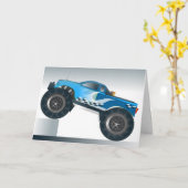 Blue Monster Truck Verjaardag Kaart (Gele Bloem)