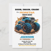 Blue Monster Truck Verjaardag Uitnodigingen (Voorkant)