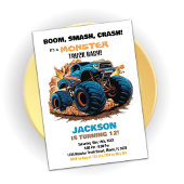 Blue Monster Truck Verjaardag Uitnodigingen