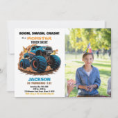 Blue Monster Truck Verjaardag Uitnodigingen Foto (Voorkant)