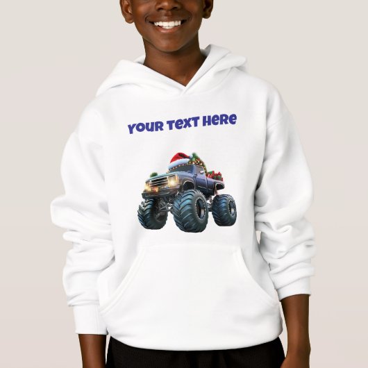 Blue Monster Xmas Truck Editable  Boys Hoodie (Voorkant)