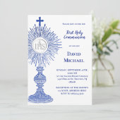 blue monstrance design | First Holy Communion Kaart (Staand voorkant)