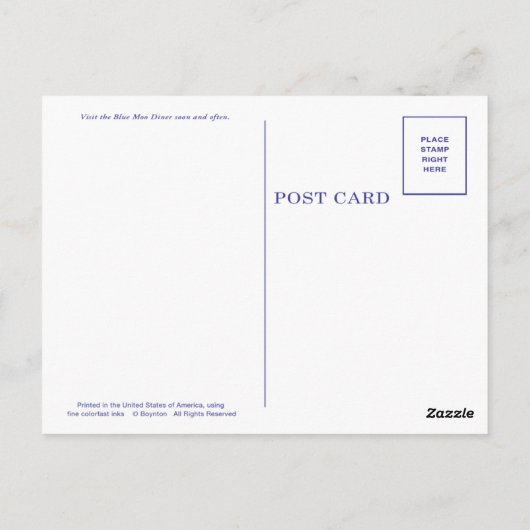 BLUE MOO DINER, Boynton Briefkaart (Achterkant)