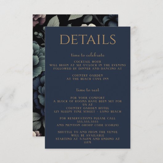 Blue Moody Floral Informatiekaartje (Voorkant / Achterkant)