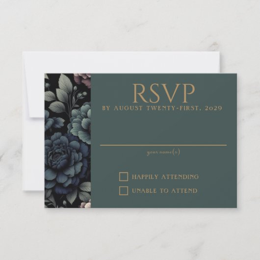 Blue Moody Floral RSVP Kaartje (Voorkant)