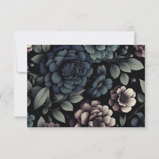 Blue Moody Floral RSVP Kaartje (Achterkant)