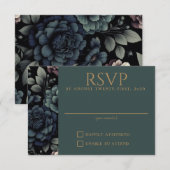 Blue Moody Floral RSVP Kaartje (Voorkant / Achterkant)