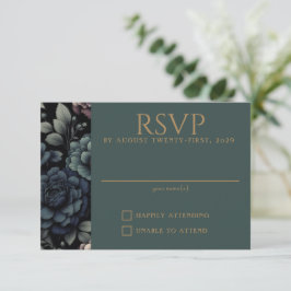 Blue Moody Floral RSVP Kaartje