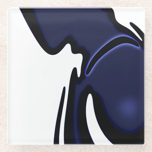 Blue Moon: Abstract blauw, wit & zwart Glazen Onderzetter (Voorkant)
