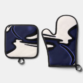 Blue Moon: Abstract blauw, wit & zwart Ovenwant & Pannenlap Set (Voorkant)