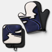 Blue Moon: Abstract blauw, wit & zwart Ovenwant & Pannenlap Set (Voorkant / Achterkant)