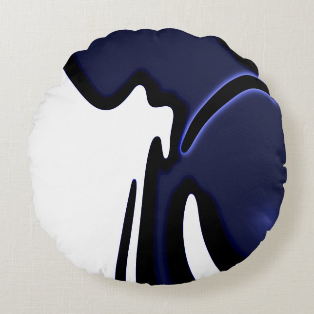 Blue Moon: Abstract blauw, wit & zwart Rond Kussen (Voorkant)