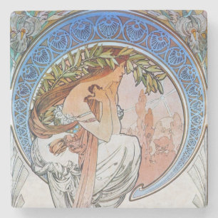 Blue Moon Alphonse Mucha Art Nouveau moon Stenen Onderzetter