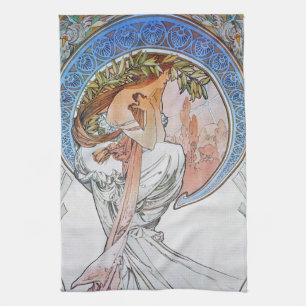 Blue Moon Alphonse Mucha Art Nouveau moon Theedoek