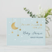 Blue Moon and Stars Baby shower Invitation Kaart (Staand voorkant)