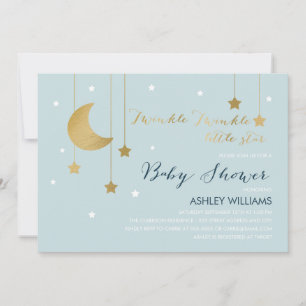 Blue Moon and Stars Baby shower Invitation Kaart