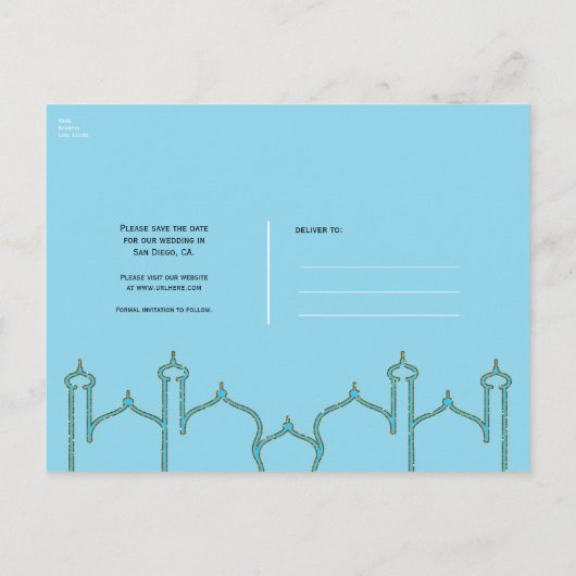 Blue Moon Arabian Nights Glam Gold Bewaar de datum Aankondigingskaart (Achterkant)