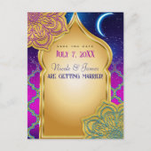 Blue Moon Arabian Nights Glam Gold Bewaar de datum Aankondigingskaart (Voorkant)