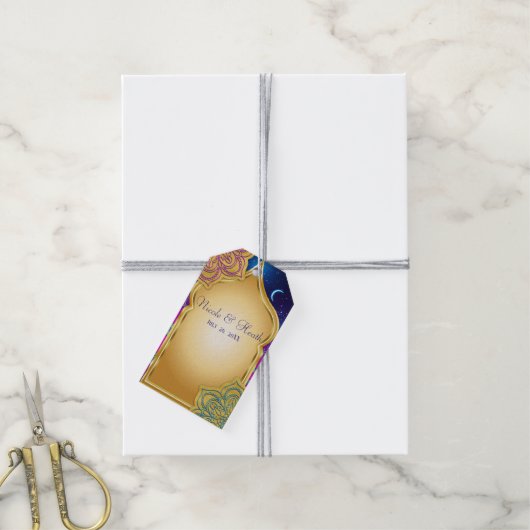 Blue Moon Arabian Nights Glam Gold Paarse bruiloft Cadeaulabel (Met Touw)