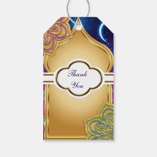 Blue Moon Arabian Nights Glam Gold Paarse bruiloft Cadeaulabel (Achterkant)