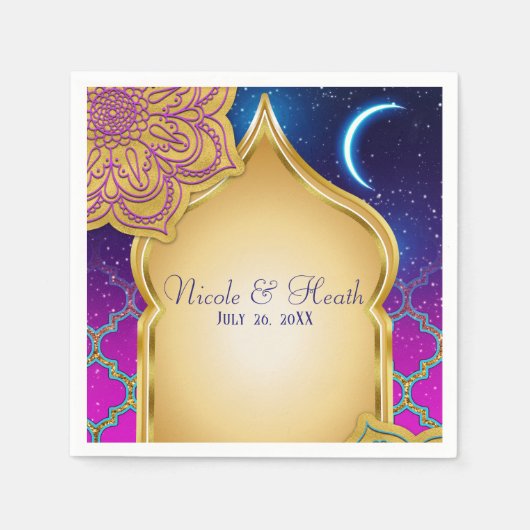 Blue Moon Arabian Nights Glam Gold Paarse bruiloft Servet (Voorkant)