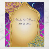 Blue Moon Arabian Nights Glam Gold Paarse bruiloft Wijn Etiket (Enkel label)