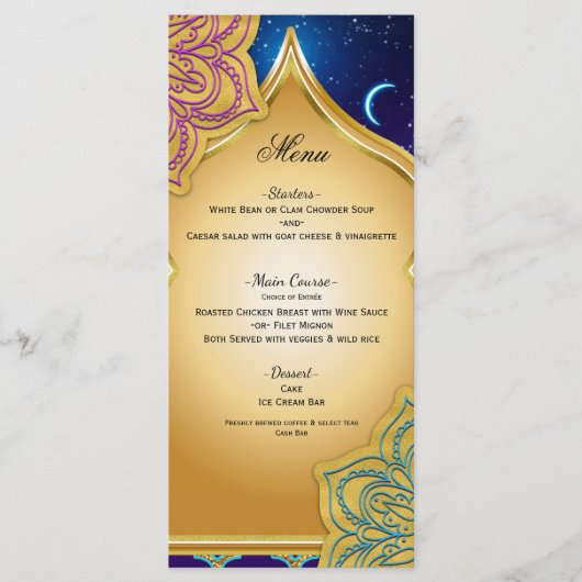 Blue Moon Arabian Nights Glam Gold Paarse Menu (Voorkant)