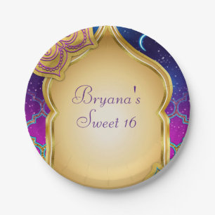 Blue Moon Arabian Nights Glam Goud Paarse Feest Papieren Bordje